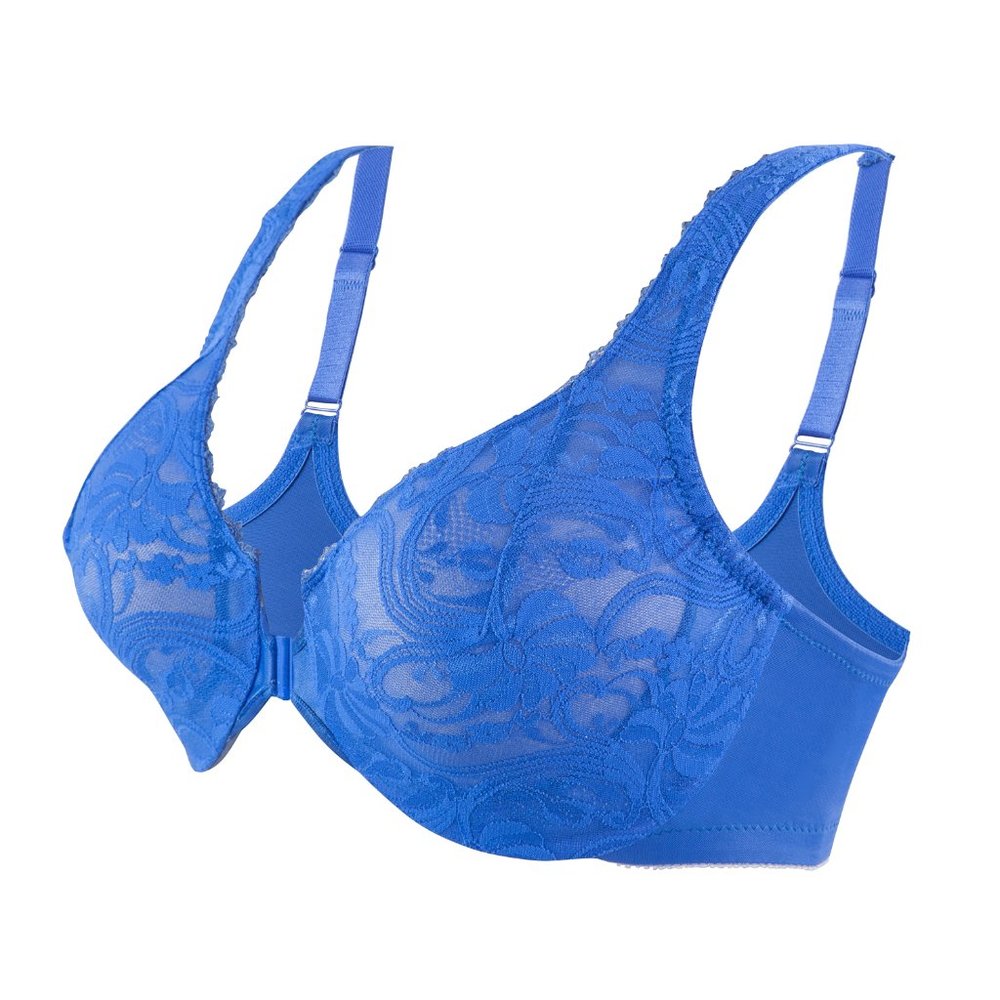 Set of 3! 46C Glamorise WONDERWIRE Bra (FRONT-CLOSE) STRETCH-LACE BLUE NEW